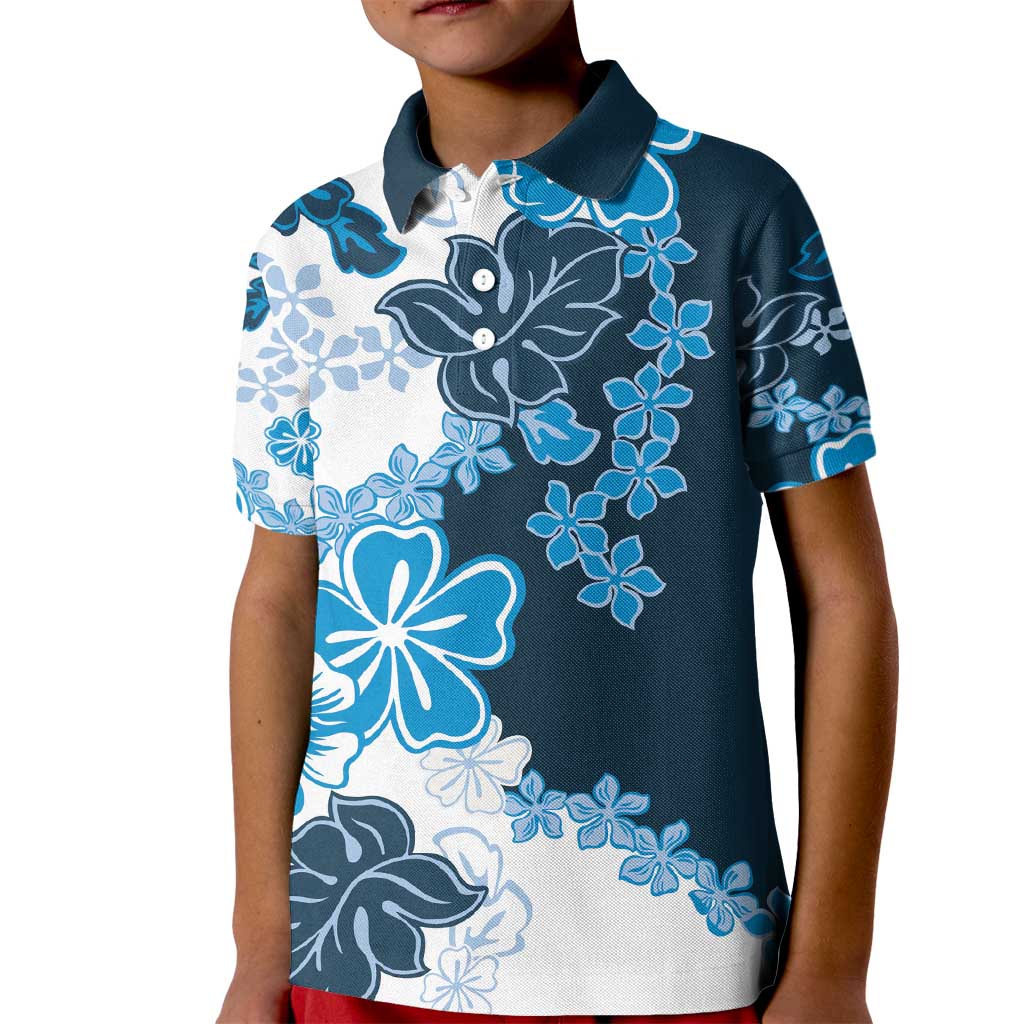 Blue Hibiscus Plumeria Floral Kid Polo Shirt LT01 Kid Blue - Polynesian Pride