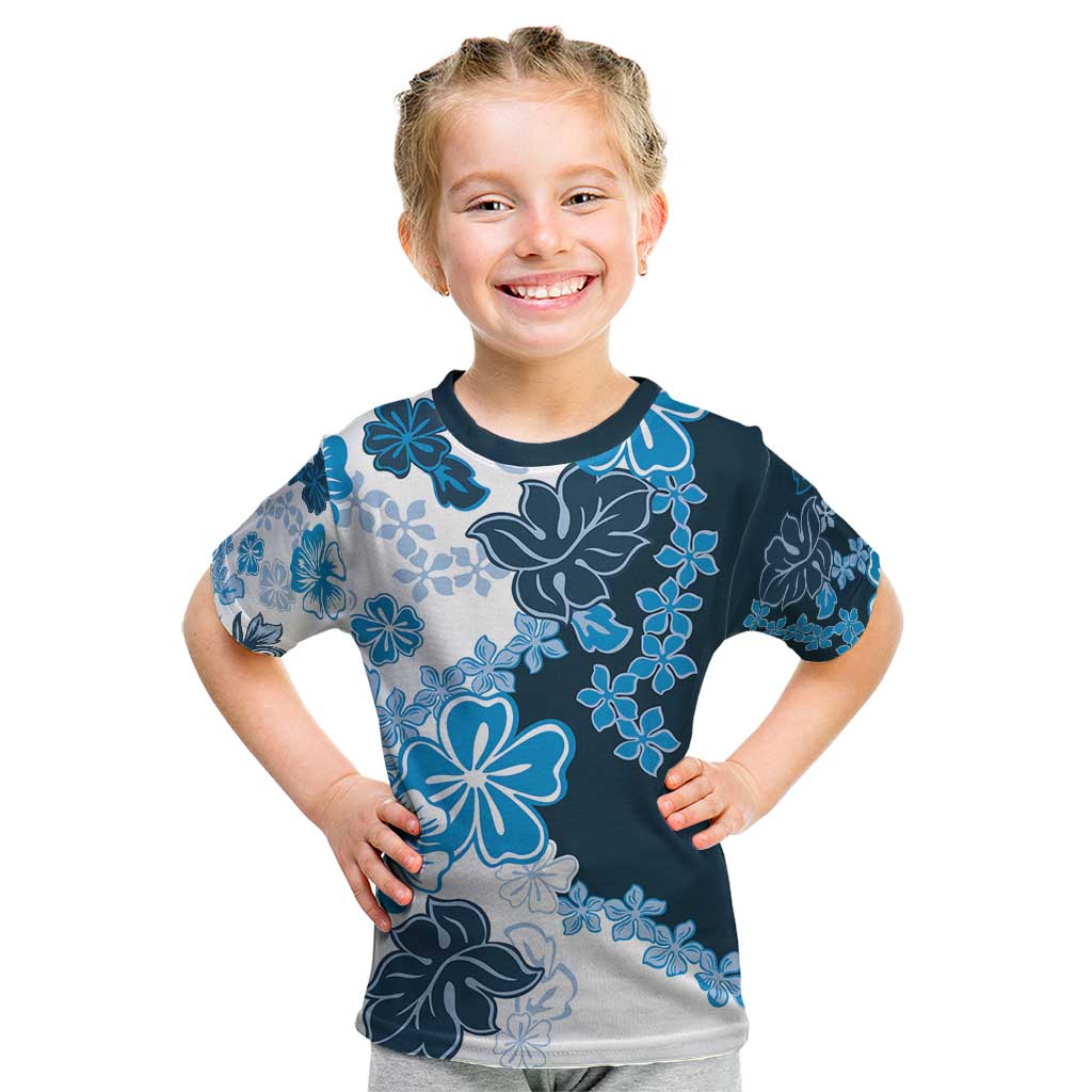 Blue Hibiscus Plumeria Floral Kid T Shirt LT01 Blue - Polynesian Pride