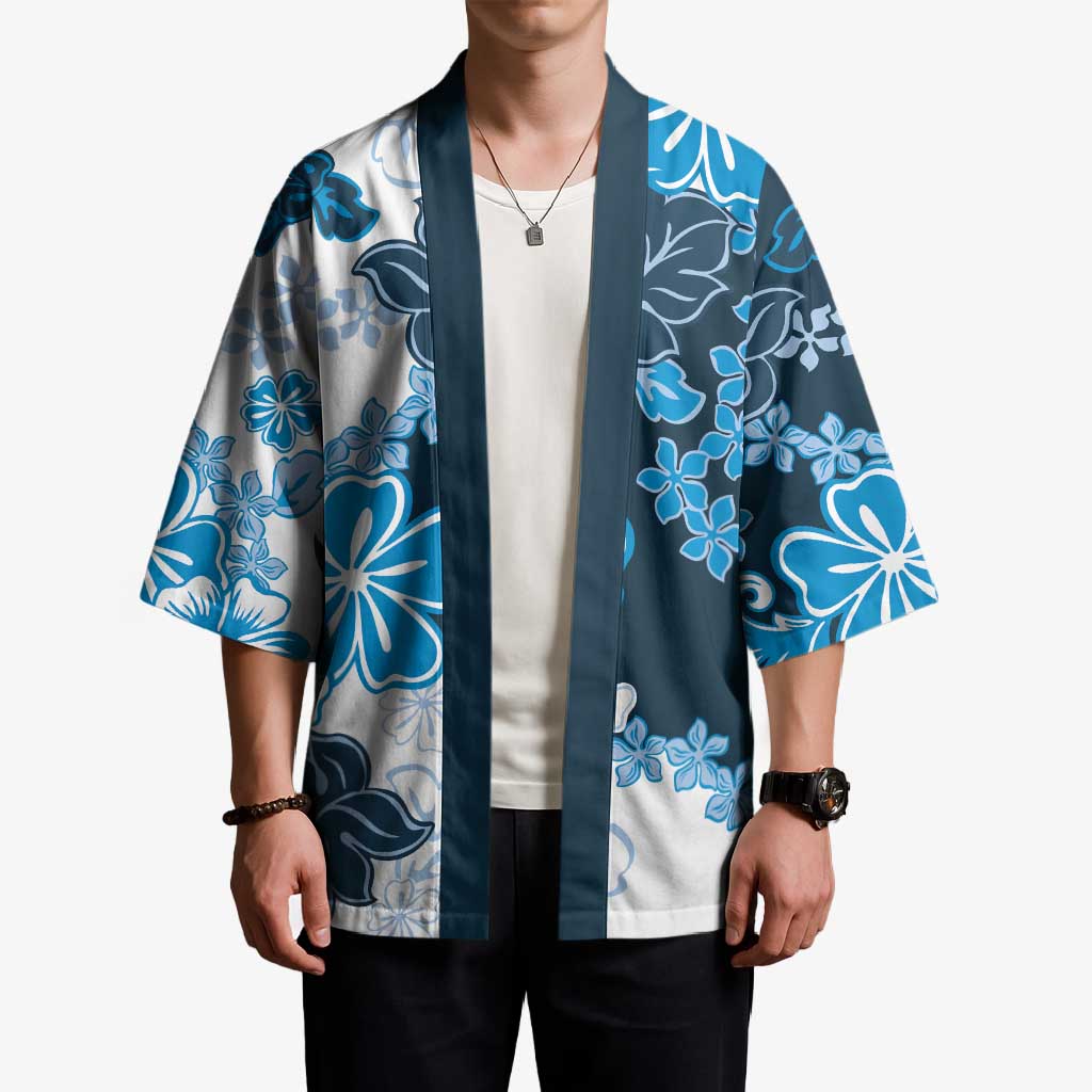 Blue Hibiscus Plumeria Floral Kimono - Polynesian Pride