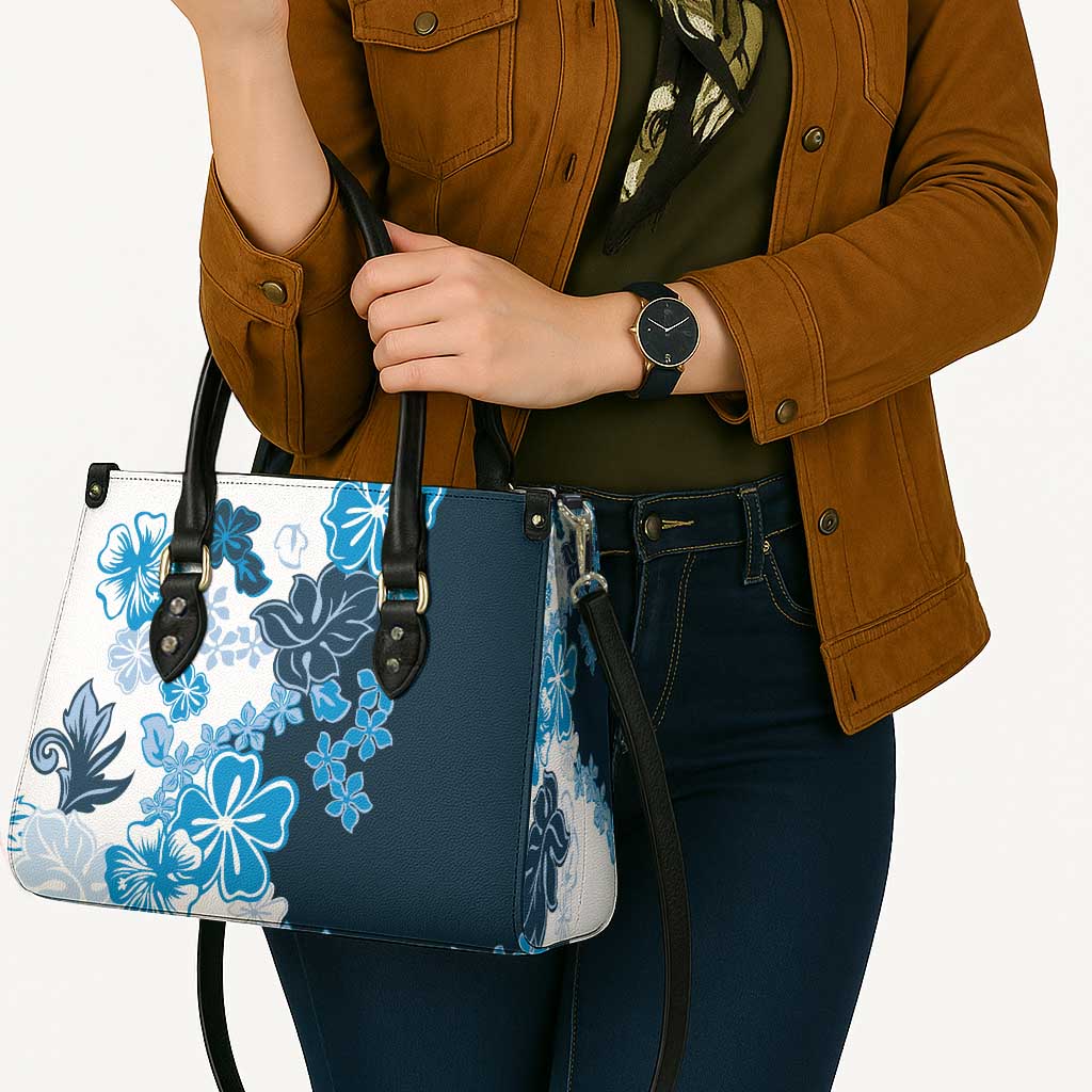 Blue Hibiscus Plumeria Floral Leather Bag - Polynesian Pride