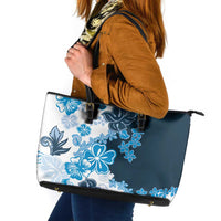 Blue Hibiscus Plumeria Floral Leather Tote Bag LT01 Blue - Polynesian Pride