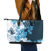Blue Hibiscus Plumeria Floral Leather Tote Bag LT01 - Polynesian Pride