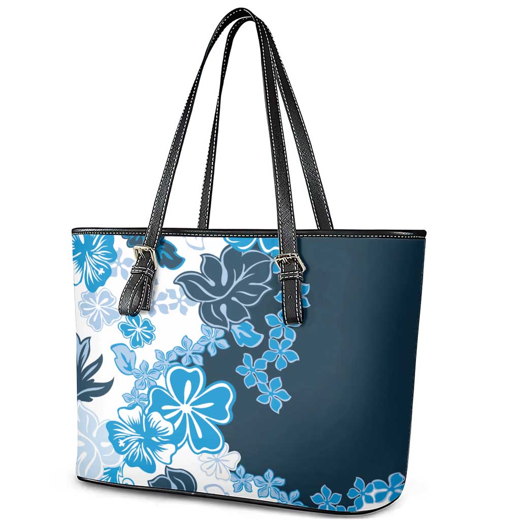 Blue Hibiscus Plumeria Floral Leather Tote Bag LT01 - Polynesian Pride