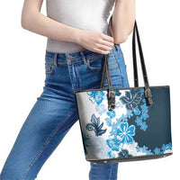 Blue Hibiscus Plumeria Floral Leather Tote Bag LT01 - Polynesian Pride