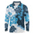 Blue Hibiscus Plumeria Floral Long Sleeve Polo Shirt - Polynesian Pride