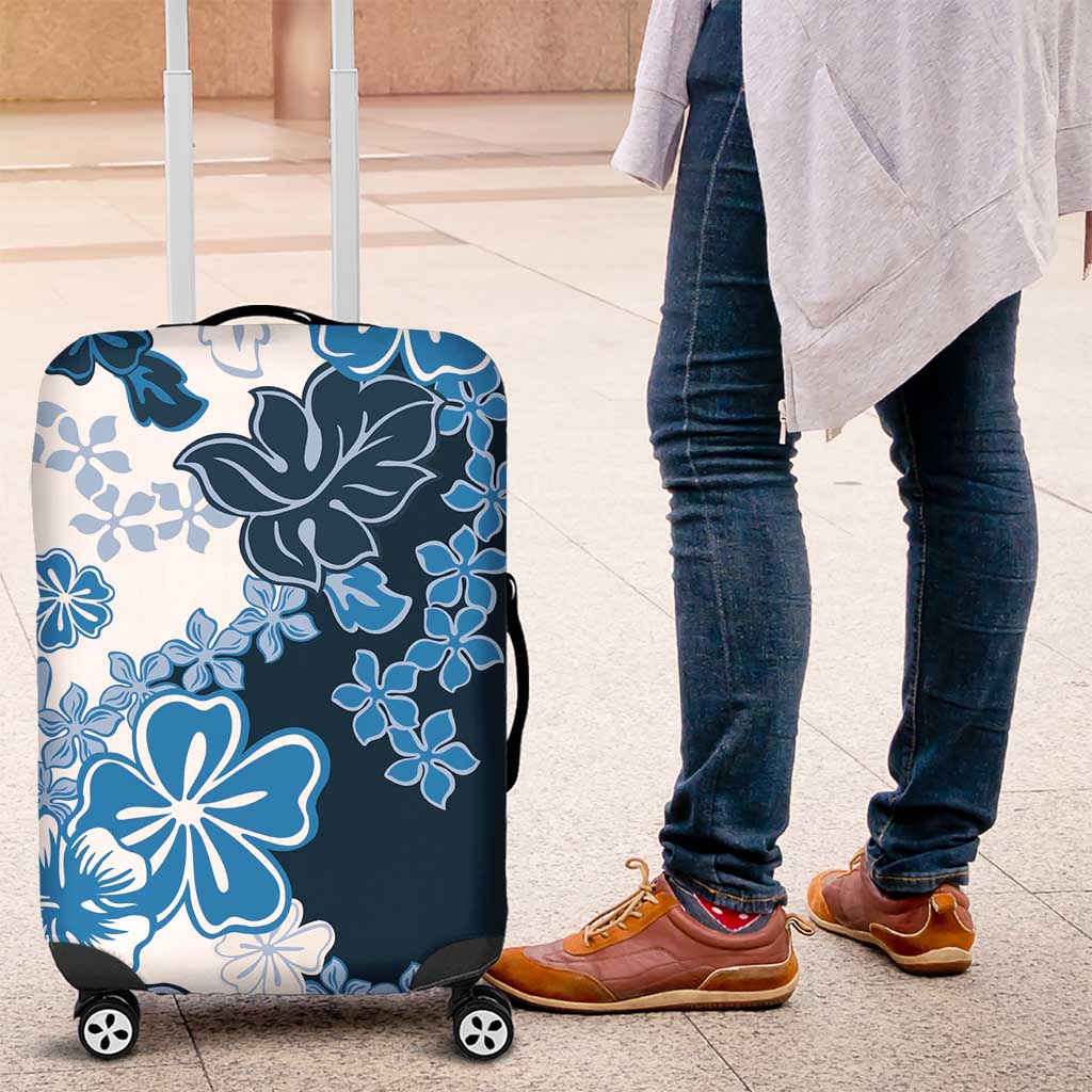 Blue Hibiscus Plumeria Floral Luggage Cover LT01 Blue - Polynesian Pride