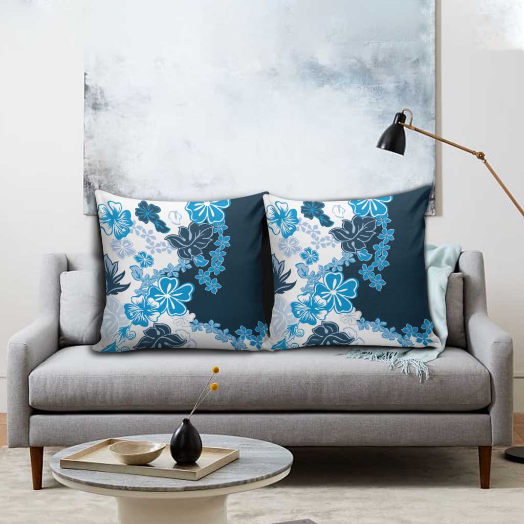 Blue Hibiscus Plumeria Floral Pillow Cover LT01 - Polynesian Pride