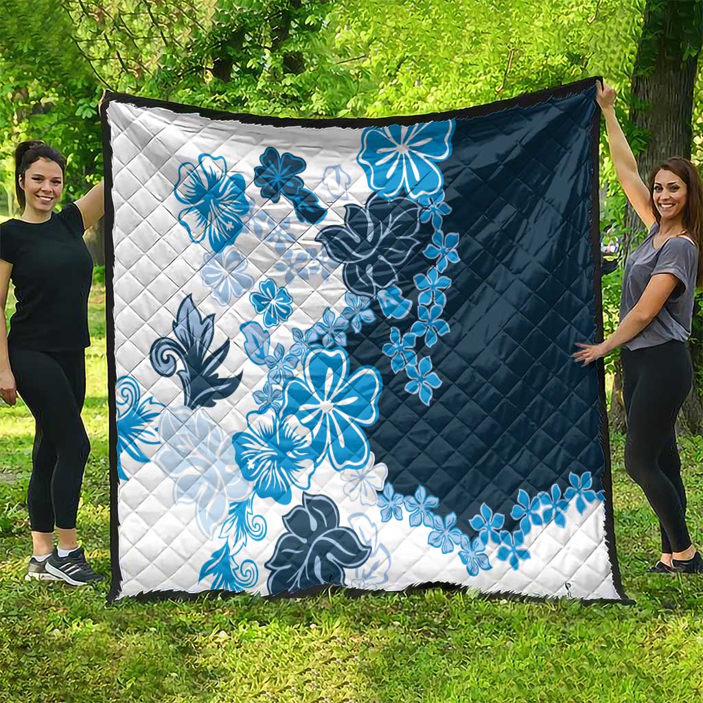 Blue Hibiscus Plumeria Floral Quilt - Polynesian Pride
