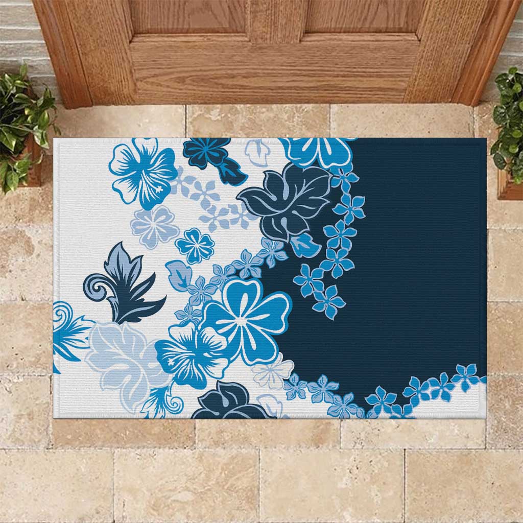 Blue Hibiscus Plumeria Floral Rubber Doormat LT01 Blue - Polynesian Pride