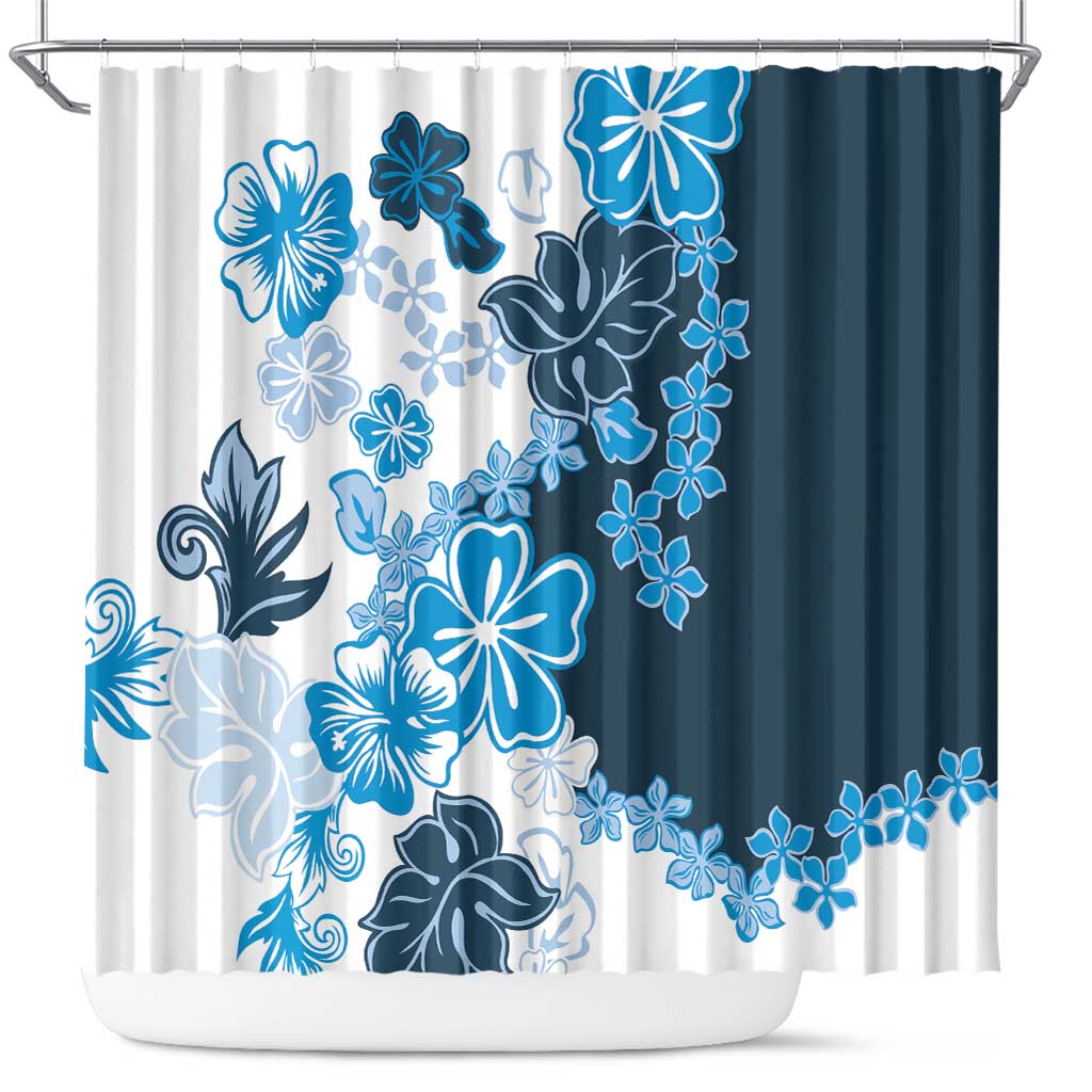 Blue Hibiscus Plumeria Floral Shower Curtain LT01 Blue - Polynesian Pride