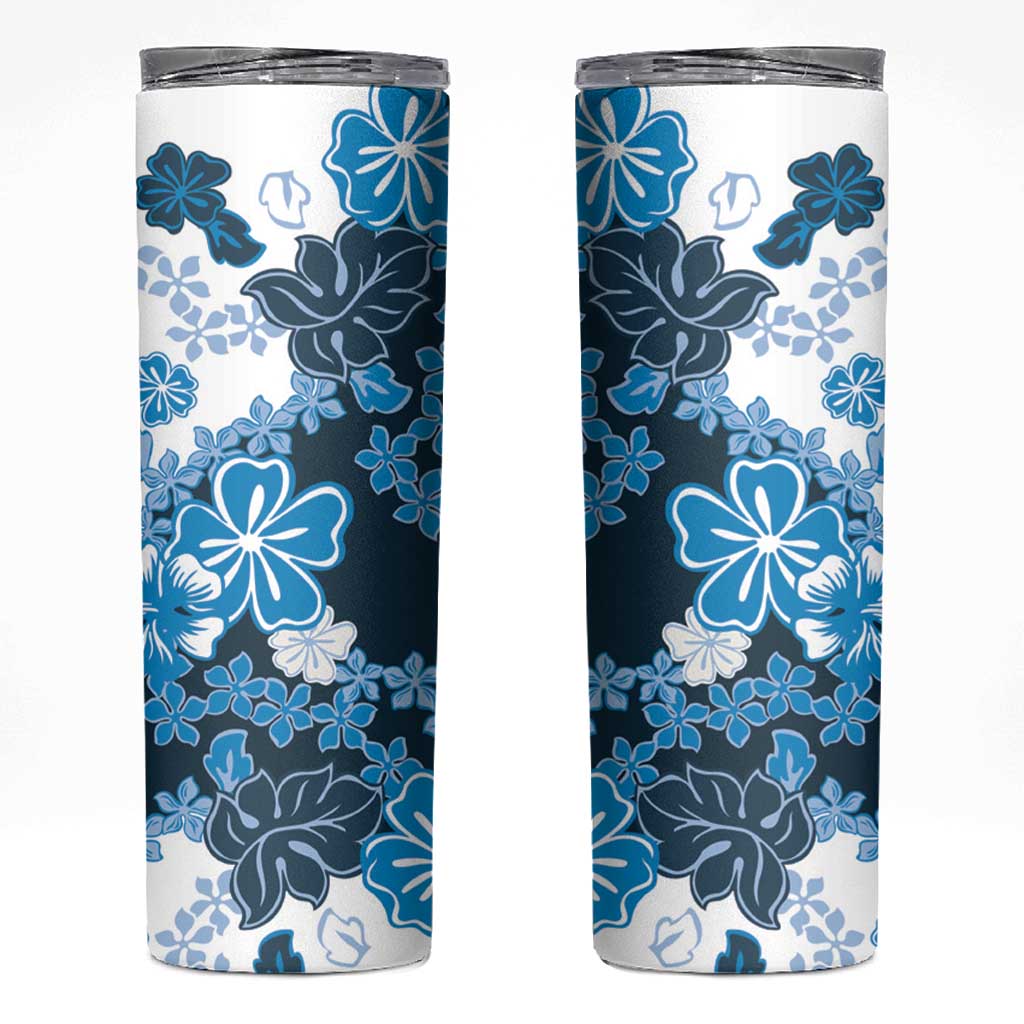 Blue Hibiscus Plumeria Floral Skinny Tumbler - Polynesian Pride