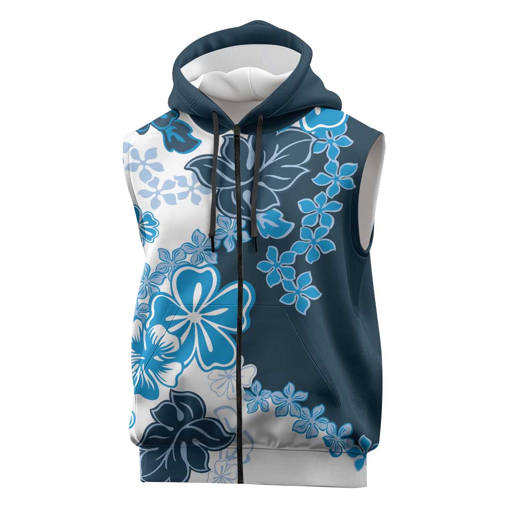 Blue Hibiscus Plumeria Floral Sleeveless Zip Hoodie LT01 Blue - Polynesian Pride