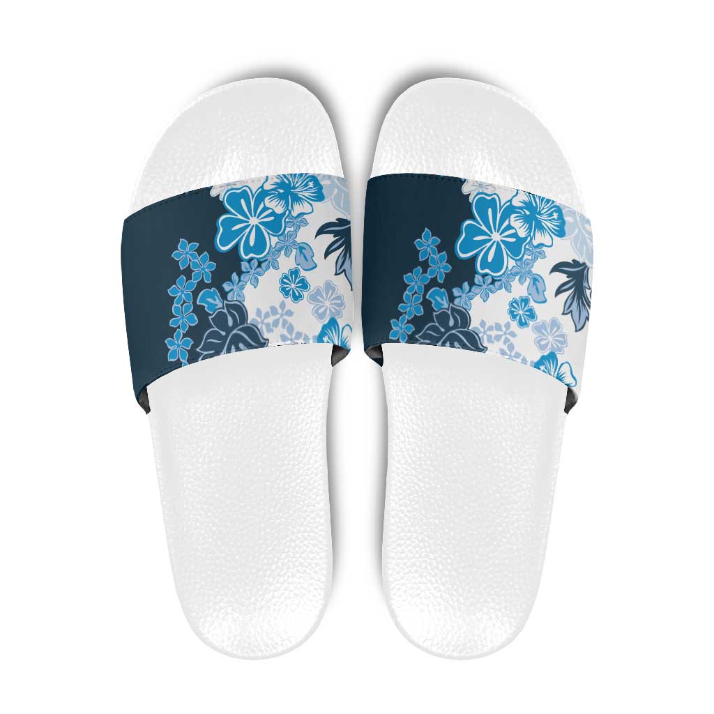 Blue Hibiscus Plumeria Floral Slide Sandals - Polynesian Pride
