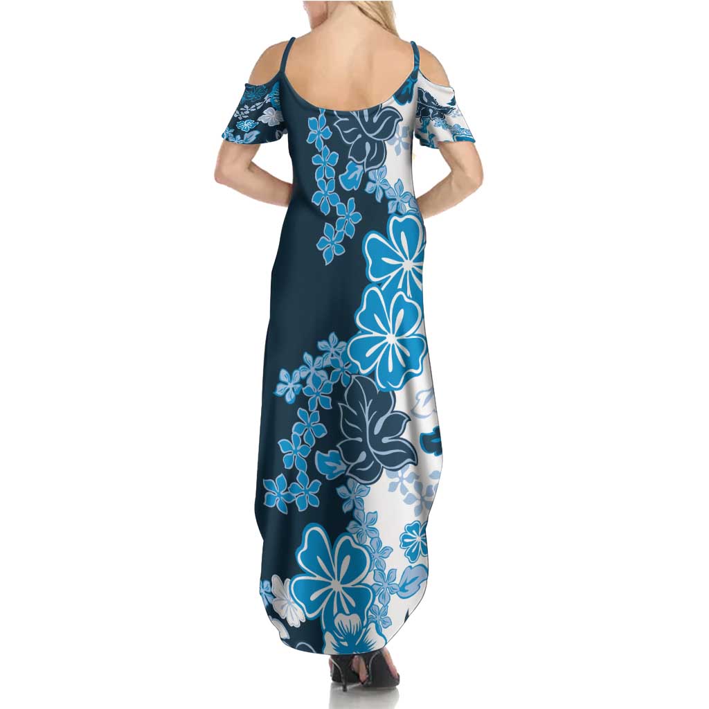 Blue Hibiscus Plumeria Floral Summer Maxi Dress - Polynesian Pride