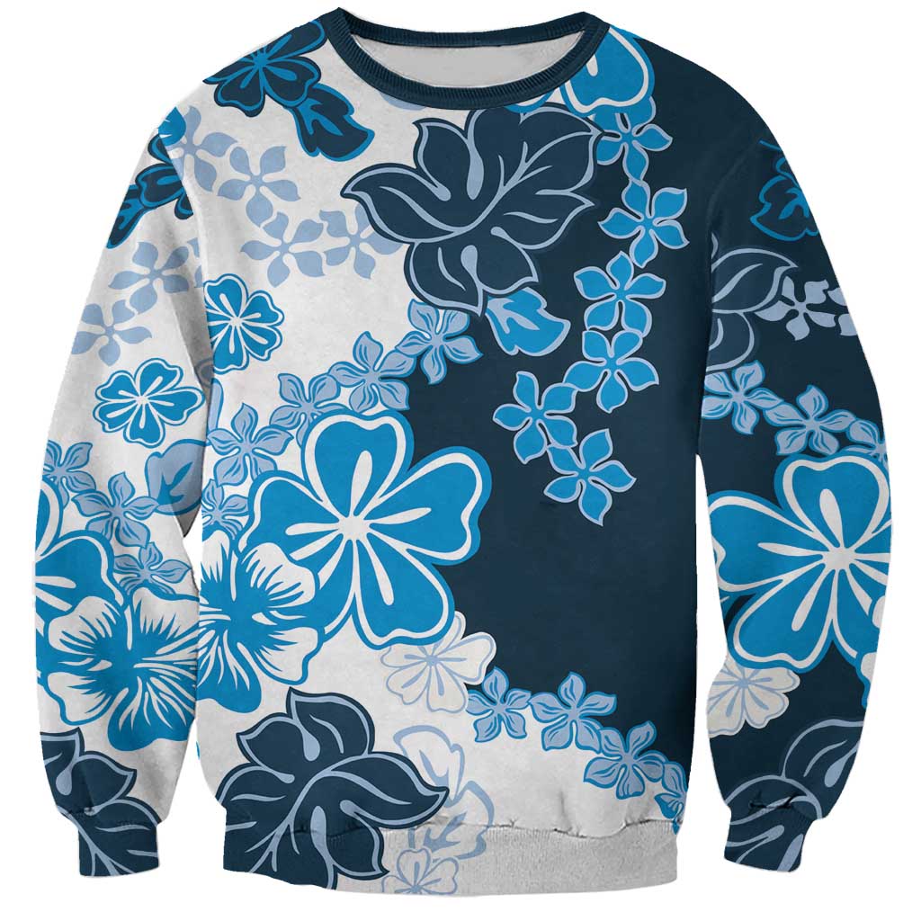 Blue Hibiscus Plumeria Floral Sweatshirt - Polynesian Pride