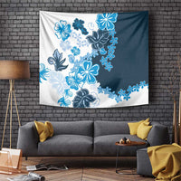 Blue Hibiscus Plumeria Floral Tapestry - Polynesian Pride