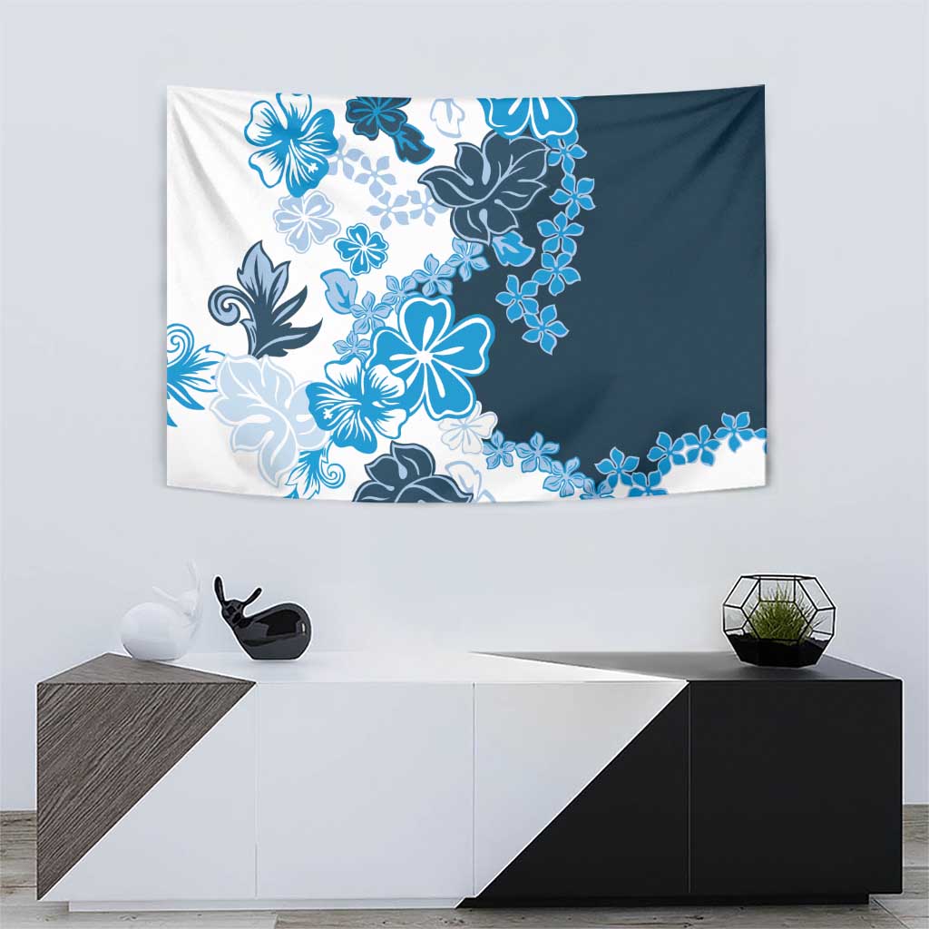 Blue Hibiscus Plumeria Floral Tapestry - Polynesian Pride