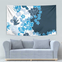 Blue Hibiscus Plumeria Floral Tapestry - Polynesian Pride
