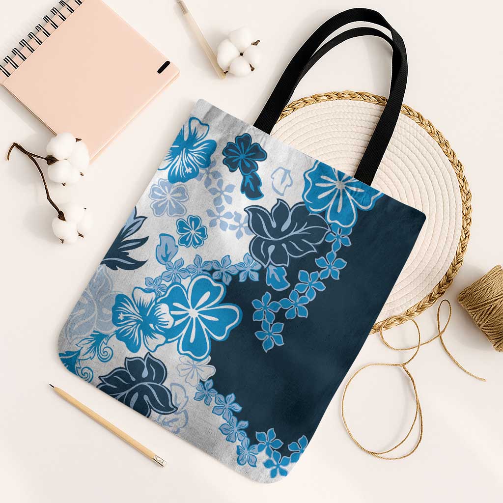 Blue Hibiscus Plumeria Floral Tote Bag - Polynesian Pride