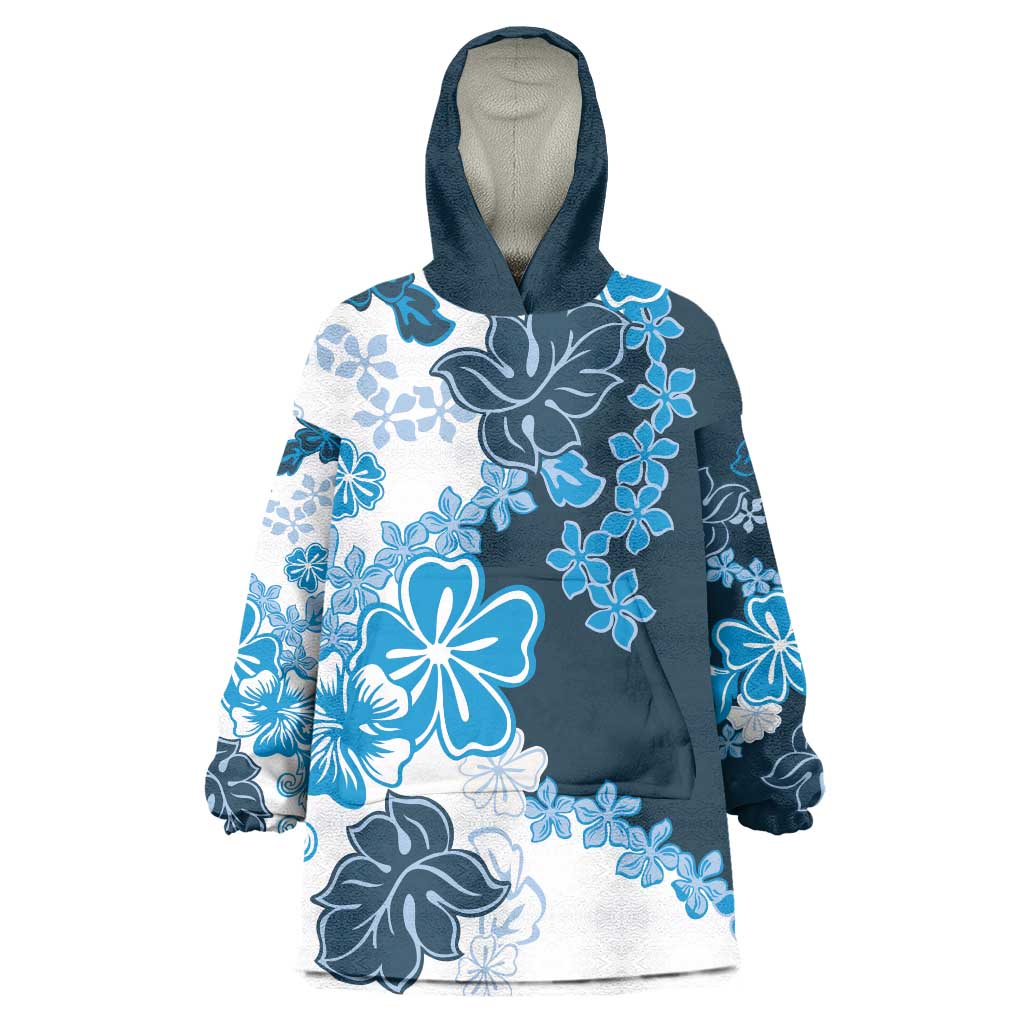 Blue Hibiscus Plumeria Floral Wearable Blanket Hoodie LT01 One Size Blue - Polynesian Pride