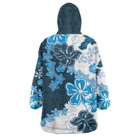 Blue Hibiscus Plumeria Floral Wearable Blanket Hoodie - Polynesian Pride