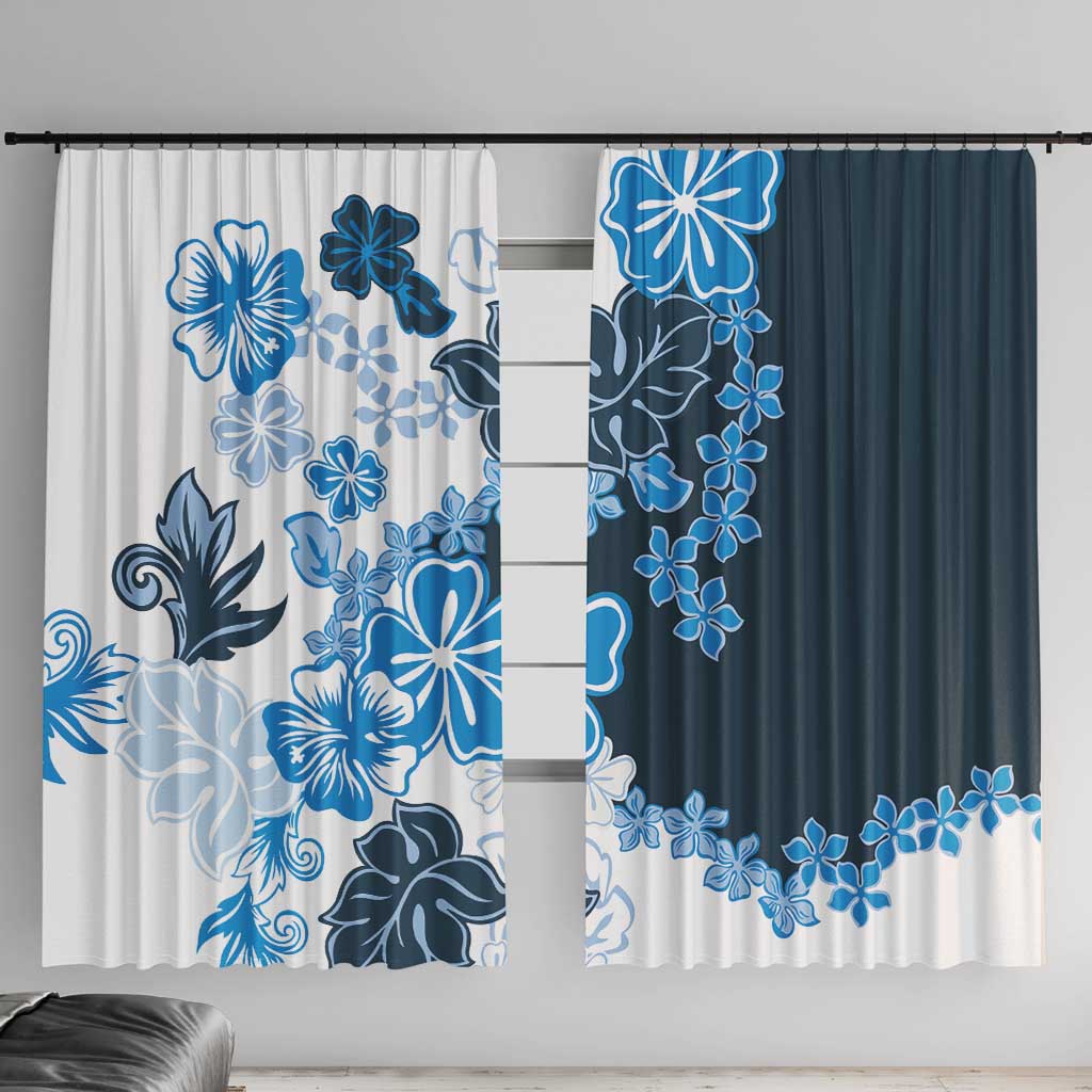 Blue Hibiscus Plumeria Floral Window Curtain LT01 With Hooks Blue - Polynesian Pride