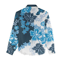 Blue Hibiscus Plumeria Floral Women Casual Shirt - Polynesian Pride
