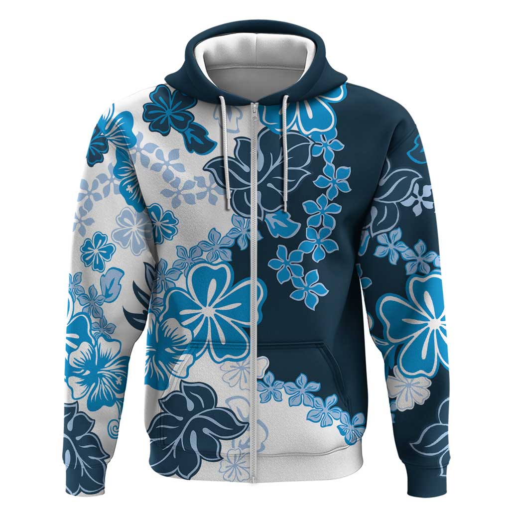Blue Hibiscus Plumeria Floral Zip Hoodie LT01 Zip Hoodie Blue - Polynesian Pride