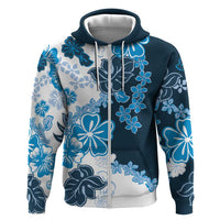 Blue Hibiscus Plumeria Floral Zip Hoodie - Polynesian Pride