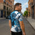 Blue Hibiscus Plumeria Floral Zipper Polo Shirt - Polynesian Pride