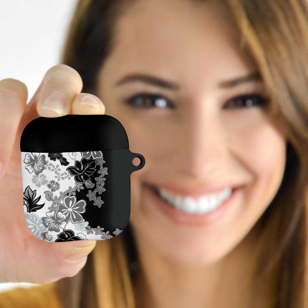 Gray Scale Hibiscus Plumeria Floral AirPods Case - Polynesian Pride