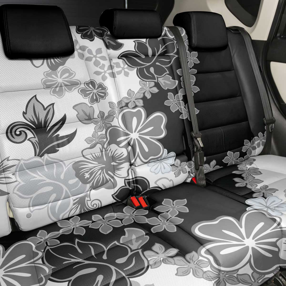 Gray Scale Hibiscus Plumeria Floral Back Car Seat Cover LT01 - Polynesian Pride