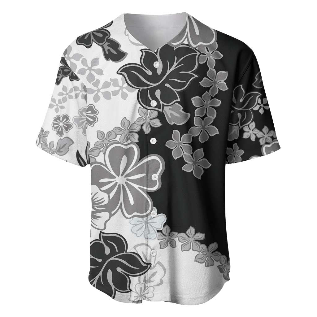 Gray Scale Hibiscus Plumeria Floral Baseball Jersey - Polynesian Pride