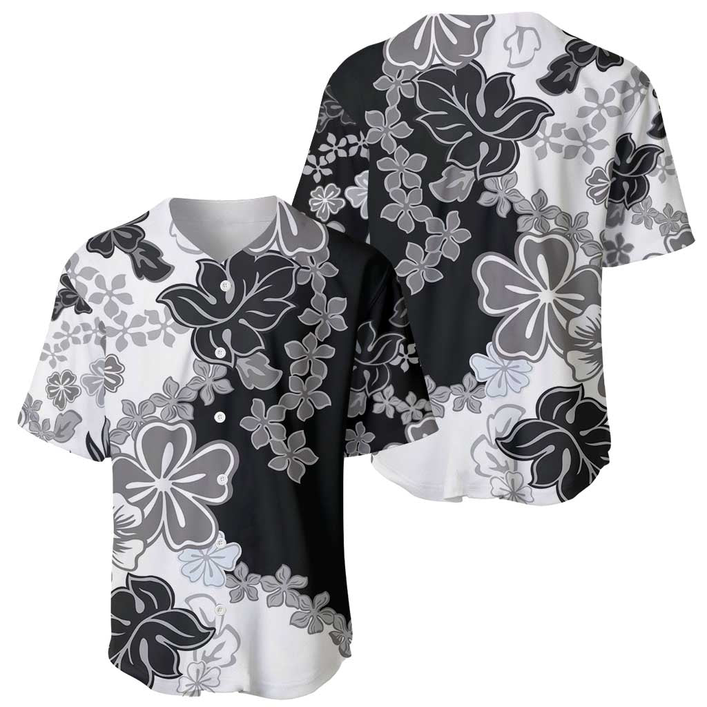 Gray Scale Hibiscus Plumeria Floral Baseball Jersey - Polynesian Pride