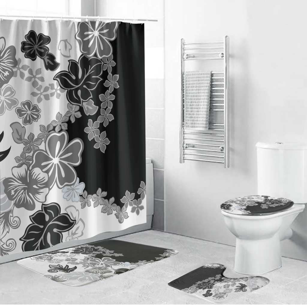 Gray Scale Hibiscus Plumeria Floral Bathroom Set - Polynesian Pride
