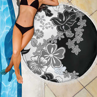 Gray Scale Hibiscus Plumeria Floral Beach Blanket - Polynesian Pride