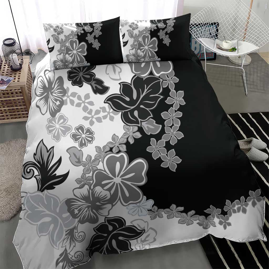 Gray Scale Hibiscus Plumeria Floral Bedding Set - Polynesian Pride
