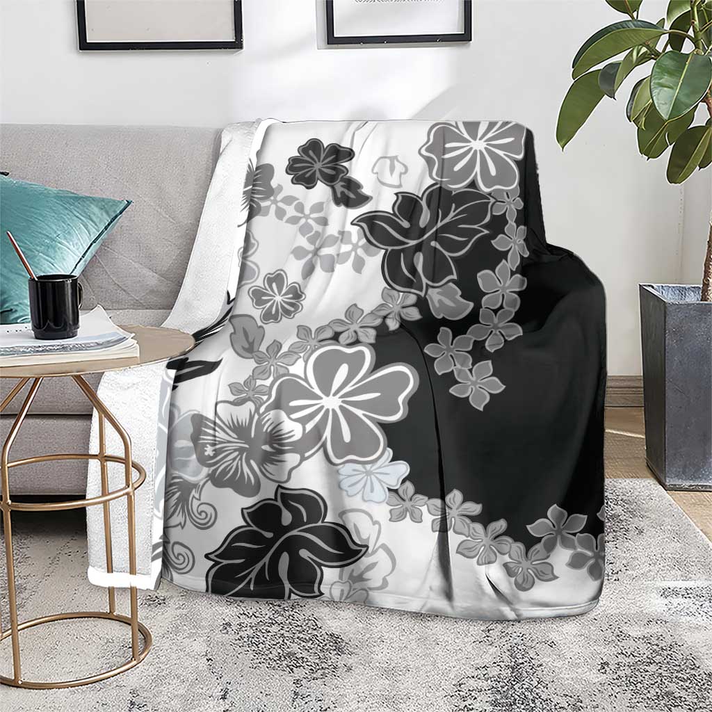 Gray Scale Hibiscus Plumeria Floral Blanket - Polynesian Pride