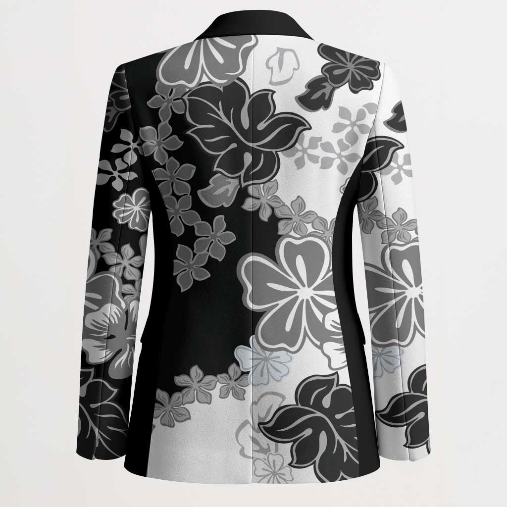 Gray Scale Hibiscus Plumeria Floral Blazer - Polynesian Pride