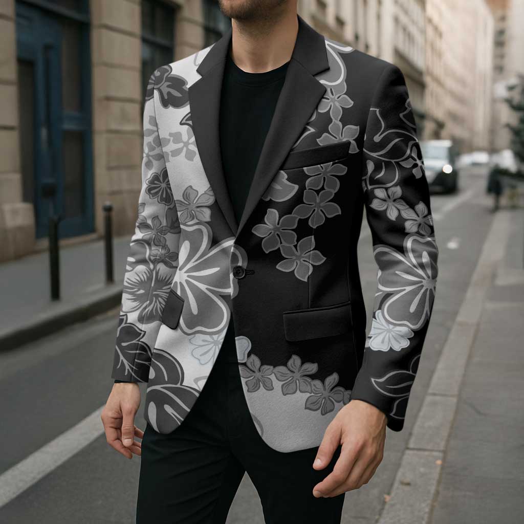 Gray Scale Hibiscus Plumeria Floral Blazer - Polynesian Pride