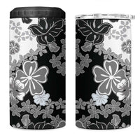 Gray Scale Hibiscus Plumeria Floral 4 in 1 Can Cooler Tumbler - Polynesian Pride