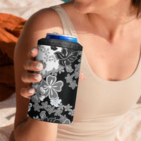Gray Scale Hibiscus Plumeria Floral 4 in 1 Can Cooler Tumbler - Polynesian Pride