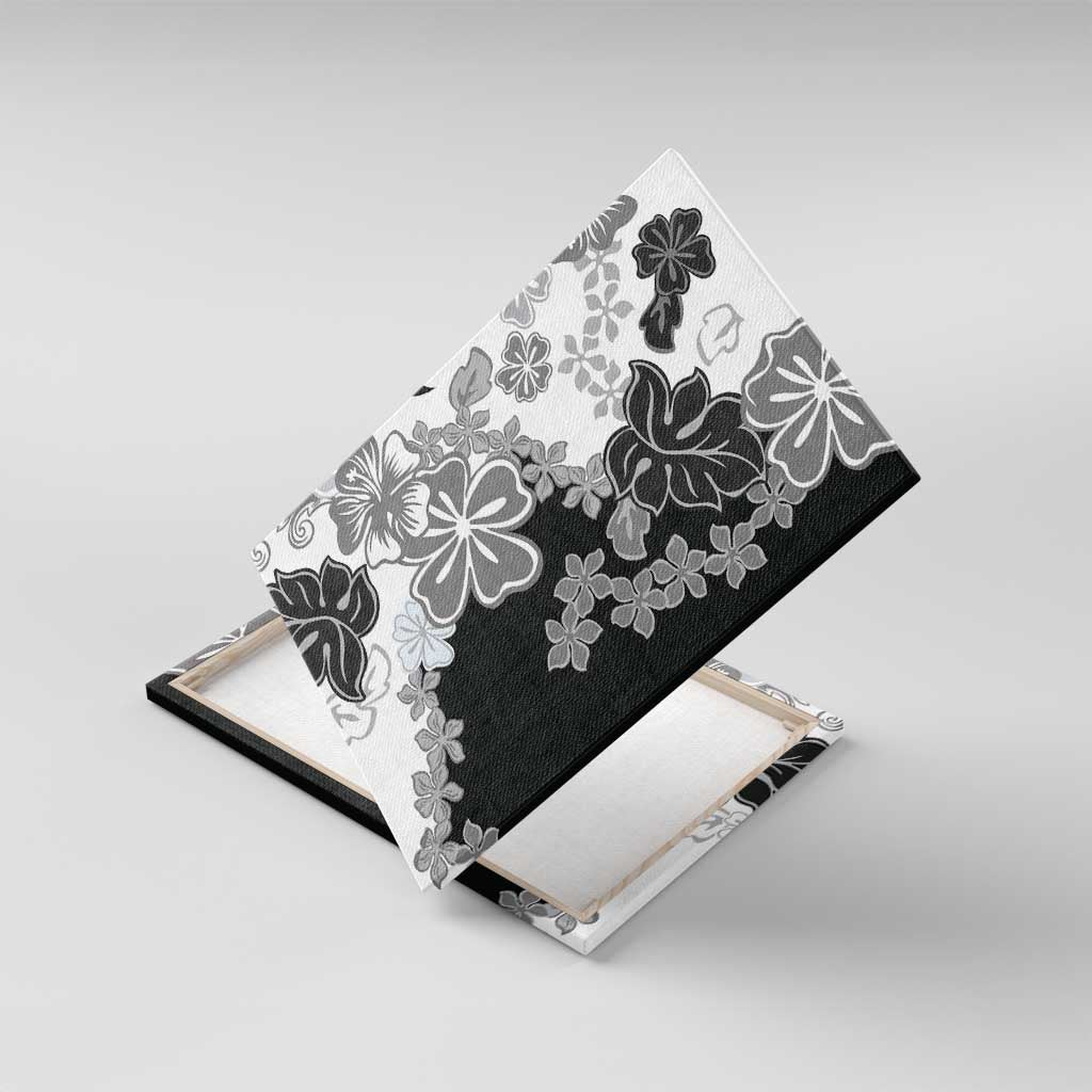 Gray Scale Hibiscus Plumeria Floral Canvas Wall Art - Polynesian Pride