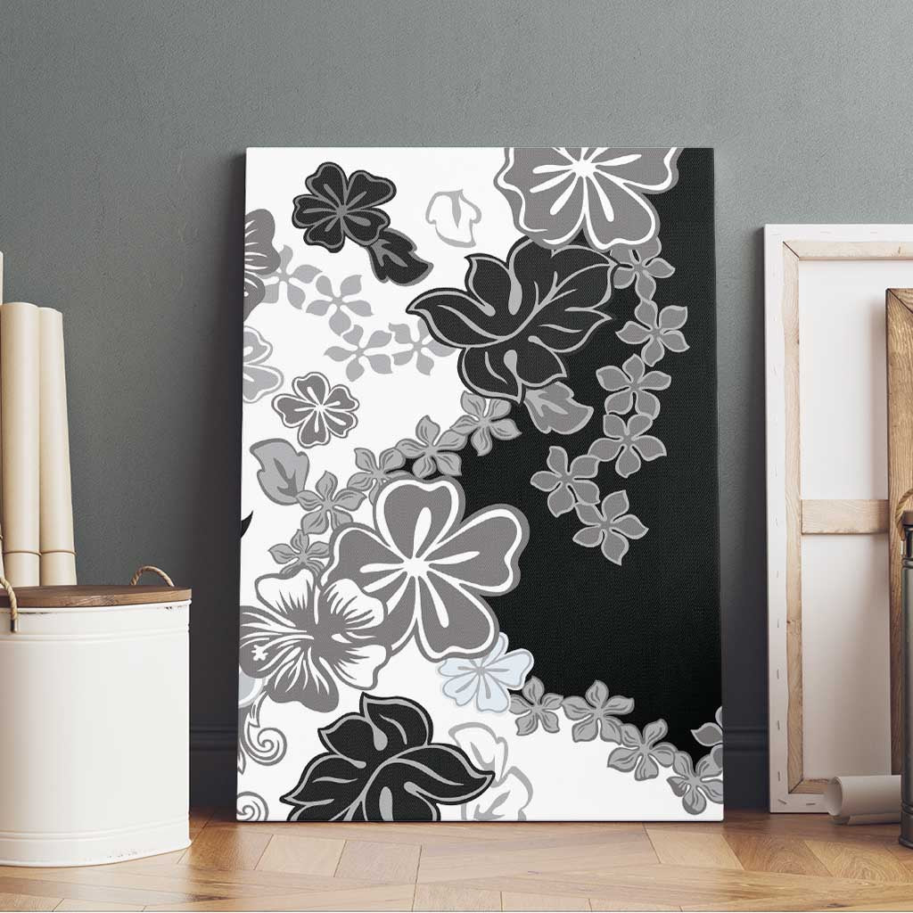 Gray Scale Hibiscus Plumeria Floral Canvas Wall Art - Polynesian Pride