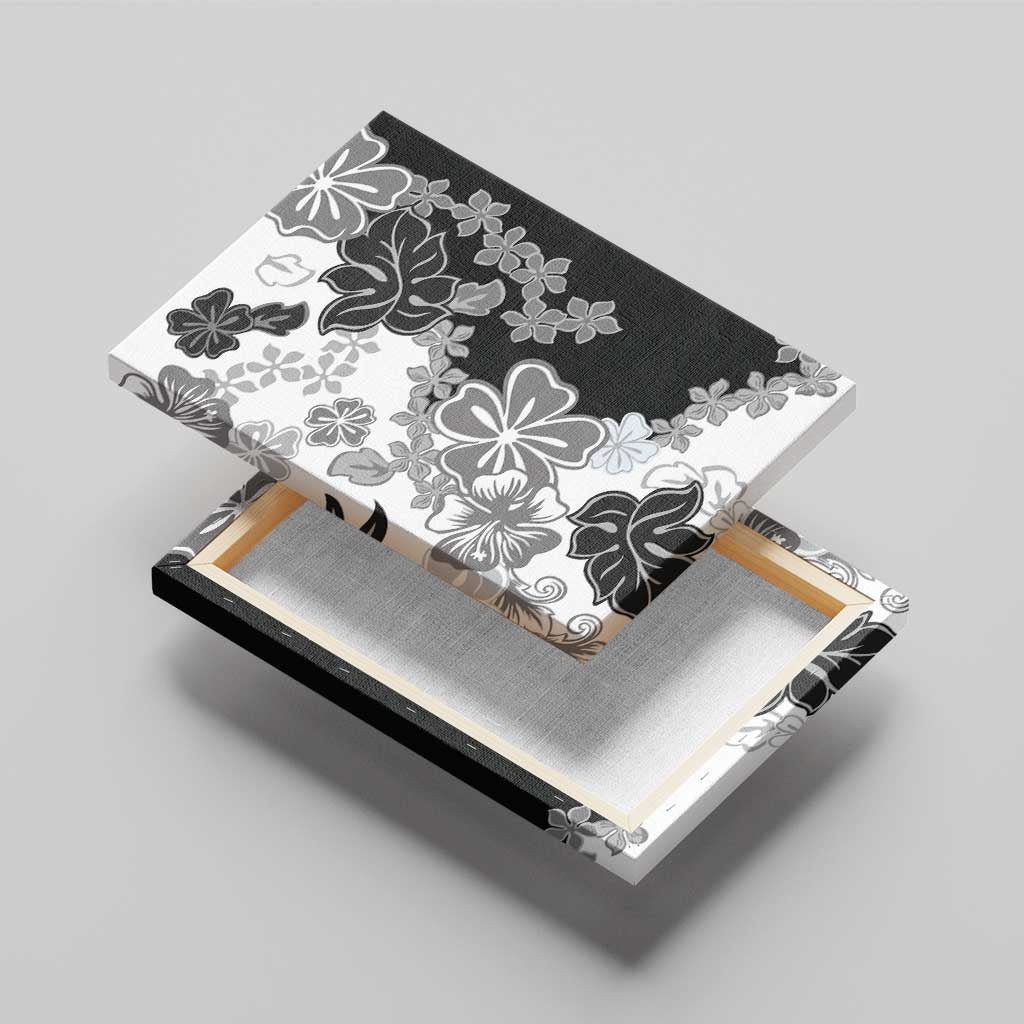 Gray Scale Hibiscus Plumeria Floral Canvas Wall Art - Polynesian Pride