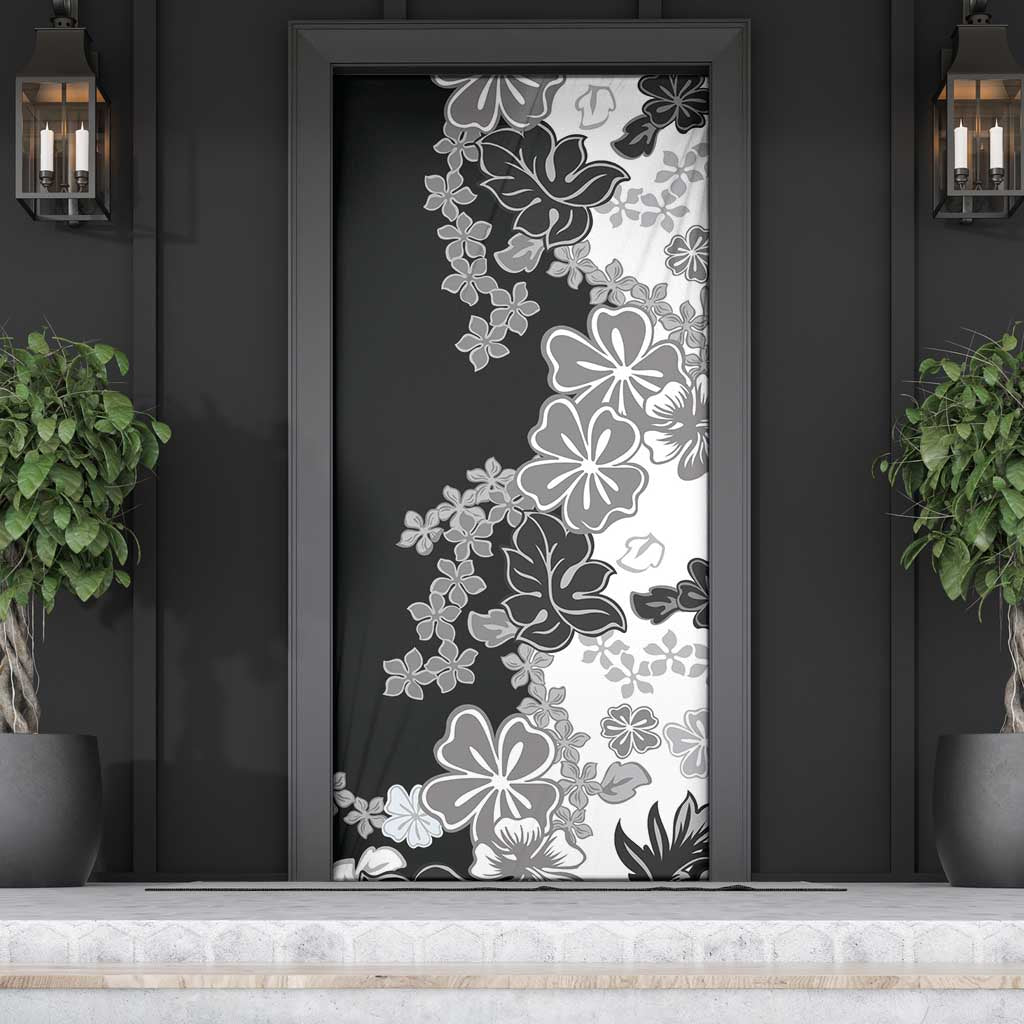 Gray Scale Hibiscus Plumeria Floral Door Cover - Polynesian Pride