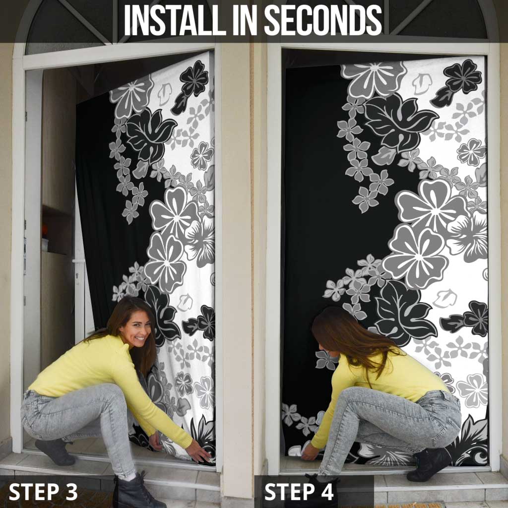 Gray Scale Hibiscus Plumeria Floral Door Cover - Polynesian Pride