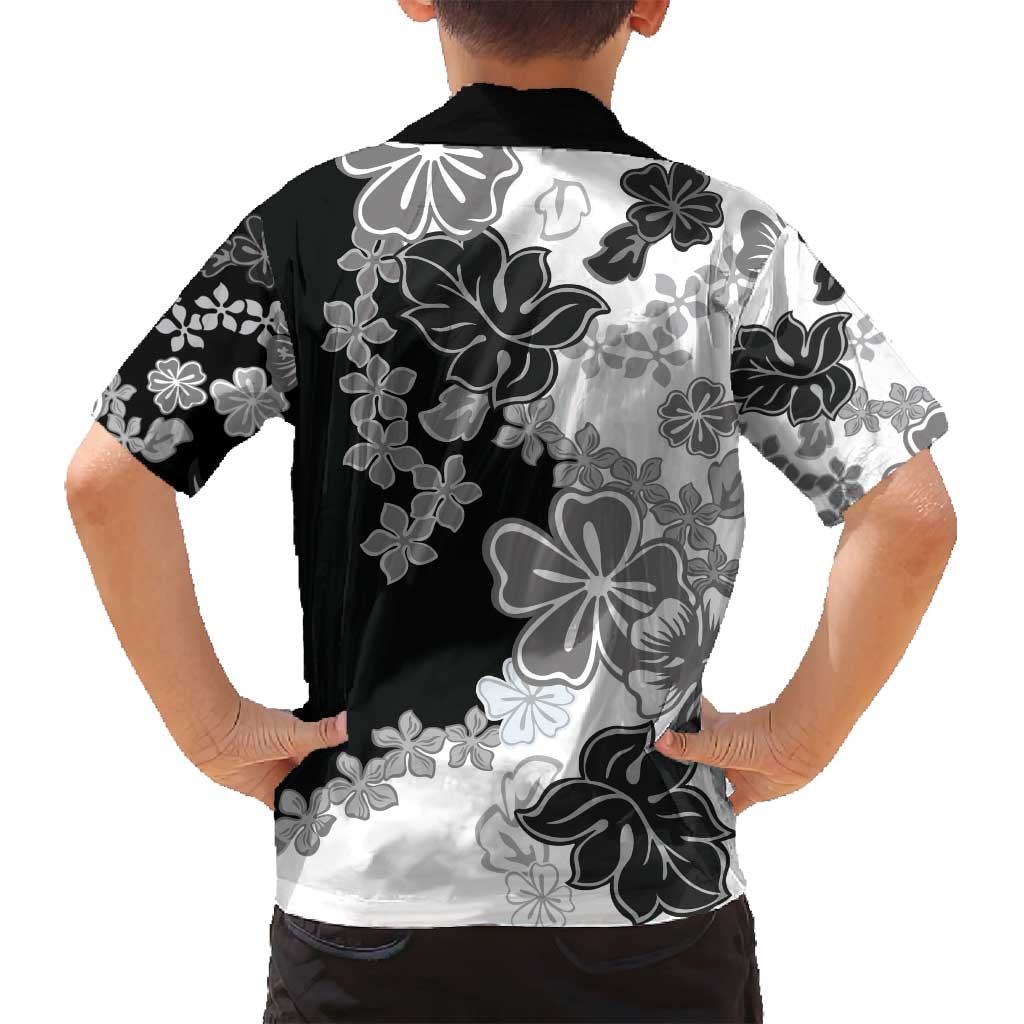 Gray Scale Hibiscus Plumeria Floral Family Matching Long Sleeve Bodycon Dress and Hawaiian Shirt - Polynesian Pride