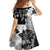 Gray Scale Hibiscus Plumeria Floral Family Matching Off The Shoulder Long Sleeve Dress and Hawaiian Shirt - Polynesian Pride