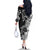 Gray Scale Hibiscus Plumeria Floral Family Matching Off The Shoulder Long Sleeve Dress and Hawaiian Shirt - Polynesian Pride